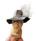 Vtg Hand Carved Wood Bottle Stopper Wine Cowboy Hat Man Musketeer Feather Anri