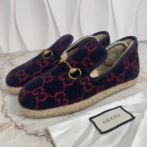 EUC Gucci Fria Horsebit Espadrille GG Halbschuhe Blau Wolle Fell 10 US 40 EUR - Bild 1 von 11