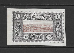 SOMALI COAST SCOTT 6 MH VF - 1894 1c BLACK & CLARET ISSUE - VIEW OF DJIBOUTI - Picture 1 of 2
