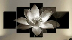 Multi Panel Druck schwarz & weiß Lotus Leinwand Blume Meditation Wandkunst 5 Stück - Bild 1 von 12