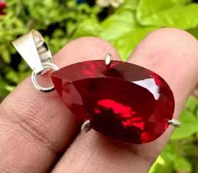 24 CT Naturale Rosso Rubino Pera Taglio 925 Argento Massiccio Certificato Gemma - Immagine 1 di 4