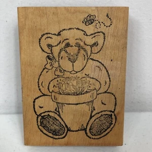 Vintage 1997 A Country Welcome Bear Spring Rubber Stamp Stamper DIY Craft Flower - Picture 1 of 12