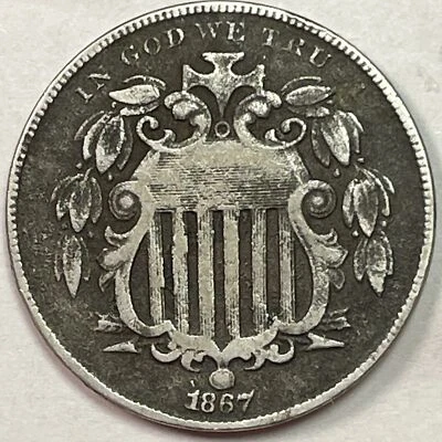 1867 Rays Shield Nickel Extremely Fine XF Coin, Corrosion #15382 - Image 1 of 3