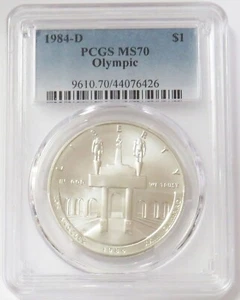 1984 D DENVER SILVER $1 USA OLYMPIC COMMEMORATIVE DOLLAR PCGS MS 70 - Picture 1 of 2