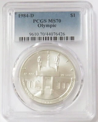 1984 D DENVER SILVER $1 USA OLYMPIC COMMEMORATIVE DOLLAR PCGS MS 70 - Image 1 of 2