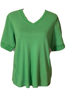 D & Co Womens Short Sleeve Cotton Blend Green Blouse Top Sz L Large T8 - Picture 1 of 6