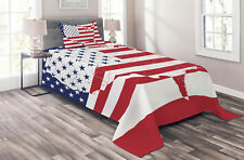 American Flag Quilted Coverlet & Pillow Shams Set, Martial World Print