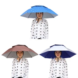 Foldable Outdoor Umbrella Hat Women Men Fishing Double Layer Headwear Sun Cap - Picture 1 of 11