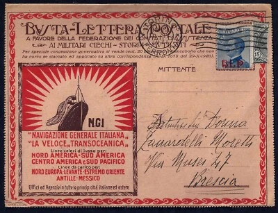 ITALY 1921 SEMI POSTAL 25¢ OVPTD BLP Sc B12b TIED TORINO 19 IV 1921 ON PAQUEBOT  - Image 1 of 3