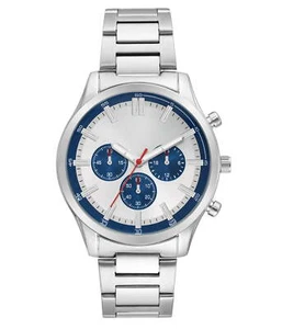 Stylish Men's Quartz Wristwatch – Silver Case, Blue Sub-Dials, Steel Band - Picture 1 of 4