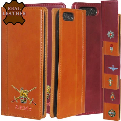 Army Phone Case Real Leather Apple iPhone 7 8plus X British Navy Badge Official - Image 1 of 4