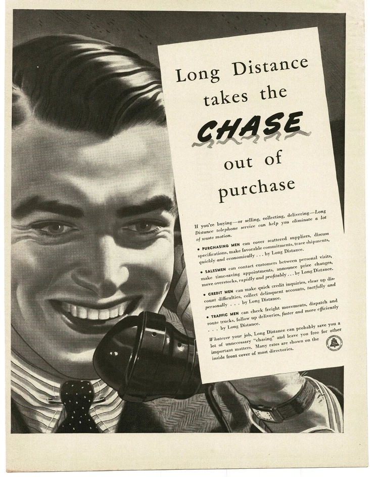 1941 Bell Telephone man talking long distance on phone art Vintage Print Ad - Image 1 of 1