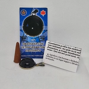 OBSIDIANA NEGRA Obsidian Tetragrammaton PENDIENTE PENTAGRAMA PROTECCION 1PC - Picture 1 of 5