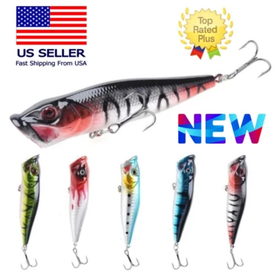 NUEVO 3 1/2 pulgadas Topwater Popper señuelos de pesca con salpicaduras altas para cabeza de serpiente de lubina EE. UU. Foto 1 de 4
