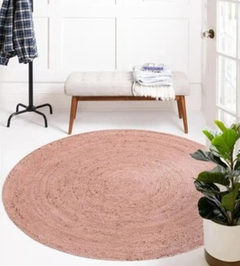 Pink Round Rug Natural Jute Braided Living Area Carpet & Rugs - Picture 1 of 5