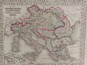 1873 Mitchell's Map Austrian Empire Italian States Turkey Greece, hand-colored - Picture 1 of 10