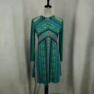 Free People Dress Womens Small Stella Green Blue Retro Boho Mini Back Zip - Picture 1 of 10