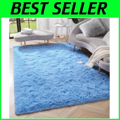 Elegant Cobalt Blue Shag Area Rug 5.3x7.5 Feet – Stylish Softness for Any Room - Image 1 of 4
