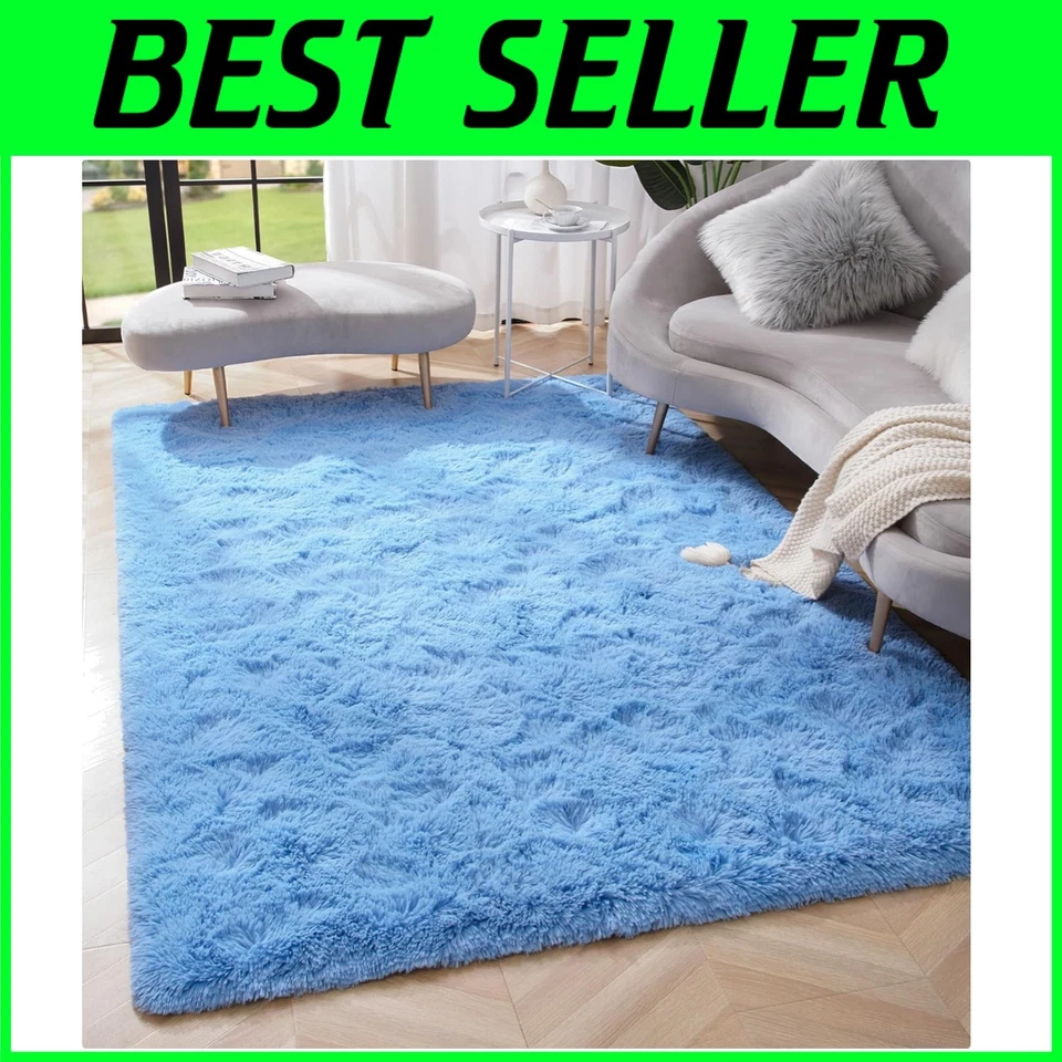 Elegant Cobalt Blue Shag Area Rug 5.3x7.5 Feet – Stylish Softness for Any Room - Image 1 of 4