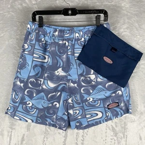 Vineyard Vines Badehose Herren mittelblau Fisch AOP Strand Outdoor mit Tasche - Bild 1 von 8