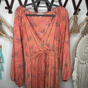 Anthropologie Boemo Boho koralle Blumen Paisley Puffärmel Maxikleid 1x - Bild 1 von 6