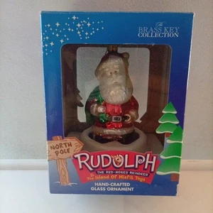 Vintage Brass Key Collection Santa Claus Glass Christmas Tree Ornament Red - Picture 1 of 6