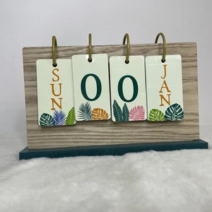 Bauernhaus Holz Klapp Schreibtisch ewiger Kalender grün braun floral tropisch - Bild 1 von 12
