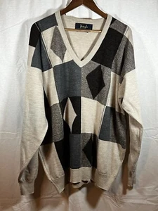 Pringle of Scotland 100% Lambs Wool V Neck Argyle Sweater XXL - Picture 1 of 8