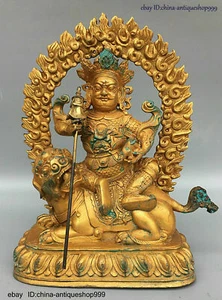 Cina Buddismo Tempio Bronzo Dorato Cavalcabile Leone Zambala Vaishravana Buddha Staue - Foto 1 di 9