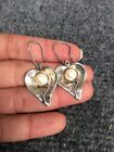 Hg Hagit Gorali Israel Sterling Silver 925 Modernist Pearl Wire Earrings