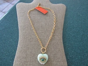 Kurt Geiger London Evil Eye grüner Quarz Stein Herz CZ Kristall Halskette Neu mit Etikett - Bild 1 von 5