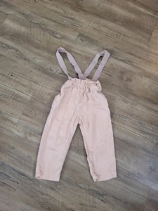 Zara Baby Girl Pink Lyocell Pants with Suspenders Size 2-3 Years - Picture 1 of 5