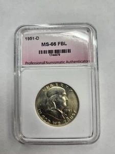 Rare 1951-D Franklin Half Dollar 90 % Silver Graded MS66 FBL Nice Full Gold Tone - Picture 1 of 7