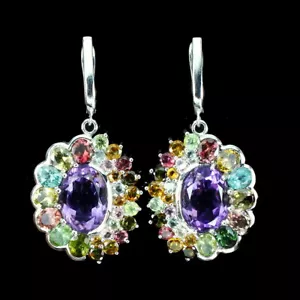 Pendientes De Turmalina Y Amatista Naturales SHOLA De Plata De Ley 925 E301 - Imagen 1 de 3