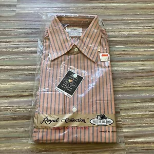 Camisa Abotonada Fruit of the Loom Nueva De Colección Años 70 Hecha en Canadá Salmón Rayas M - Imagen 1 de 6