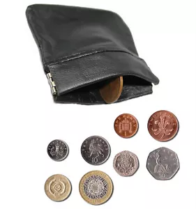 UNISEX MENS LADIES SOFT BLACK LEATHER COIN POUCH PURSE SNAP WALLET - UK STOCK - Picture 1 of 4