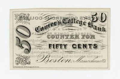 1800's 50c Comers College Bank - Boston, MASSACHUSETTS College Currency Note - Image 1 of 2