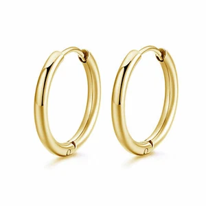 10mm 14k Yellow Gold Plt Men Women Surgical Steel Sleeper Huggie Hoop Earrings - Picture 1 of 3