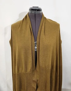 RICK OWENS Long Cardigan Sweater 100% Wool Open Draped Waterfall L Sulfate Green - Picture 1 of 9