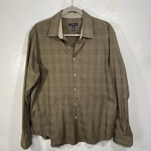 Van Heusen Large 16 16 1/2 Long Sleeve Button Down Mens Shirt Brown Plaid Check - Picture 1 of 8