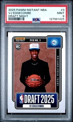 2025-26 Panini Instant NBA VJ Edgecombe #3 RC Rookie Draft PR /3816 PSA 9 MINT - Image 1 of 3