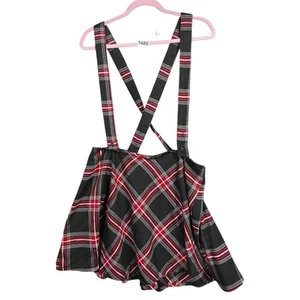 Hot Topic Black & Red Plaid Suspender Skirt Womens Size XL Punk Goth - Picture 1 of 11