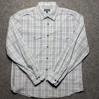 Camisa Express Hombre L Azul Cuadros Mangas Ling Abotonada Informal Occidental 100% Algodón Foto 1 de 4