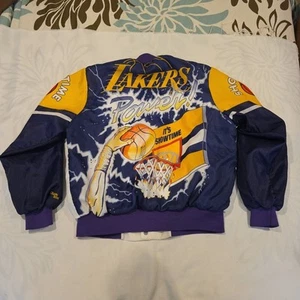 Vintage 1990s Los Angeles Lakers Chalk Line Print Jacket Size Large - Picture 1 of 8