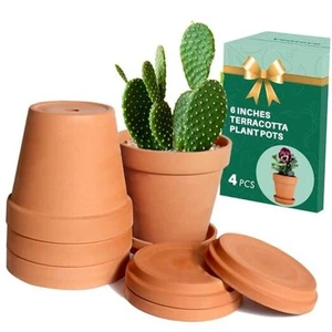 6 Inch Terracotta & Clay Pots for Plant with Saucer - 4 Pack Medium Terra - Picture 1 of 7
