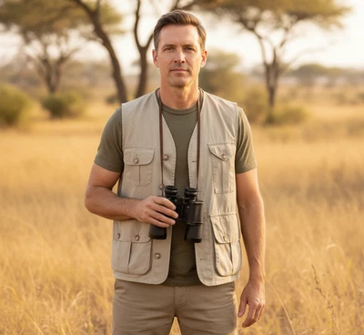 Colete de caça Willis & Geiger Outfitters vintage masculino bronzeado arbusto safári grande - Imagem 1 de 4