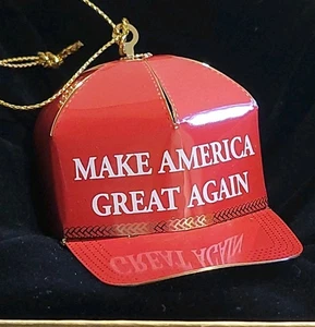 Trump 2016 adorno de Navidad sombrero rojo MAKE AMERICA GREAT AGAIN Maga nuevo en caja dorado - Imagen 1 de 14