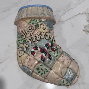 Christmas Stocking Wall Pocket 10" Handpainted Mold Merry Christmas Cottage Core - Picture 1 of 17