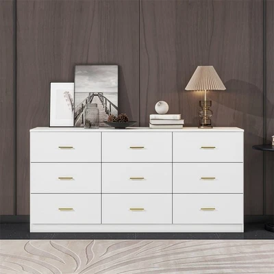 Modern White 9 Drawer Dresser for Bedroom Ample Storage Wide Chest of Drawers - Image 1 of 4