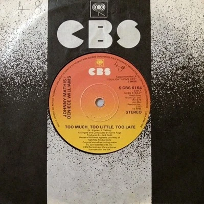 Johnny Mathis/Deniece Williams-Too Much Too Little Too Late 1978 Vinyl 7" Single - Image 1 of 4